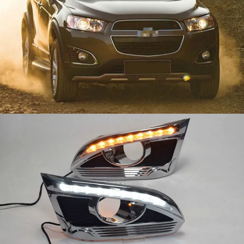 2pcs For Chevrolet Chevy Captiva 2014 2015 2016 DRL Daytime Running Lights fog lamp cover with turn siganl