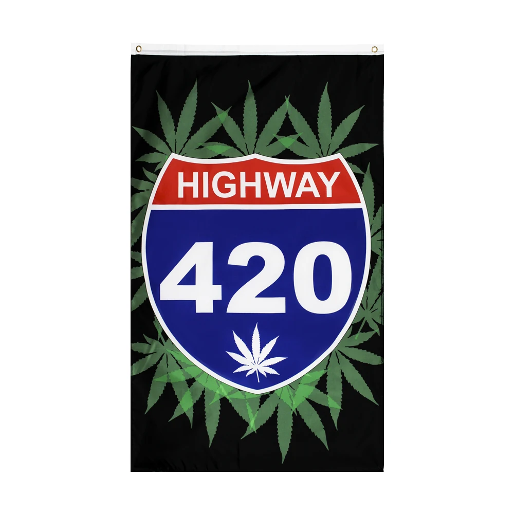 Xiangying 90x150cm Reggae Rasta Hippie Band Highway 420 Weed Flag For Bar Party Music Festival Tattoo Shop