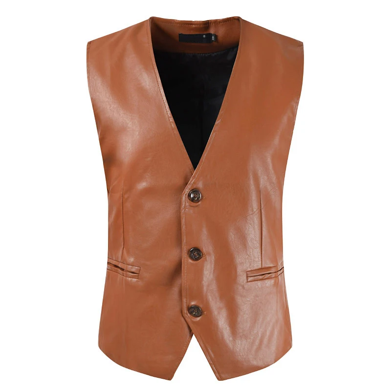 Mens Waistcoat Black Biker Vest Leather Motorcycle Rock Sleeveless Jacket Male Autumn Clothing Men