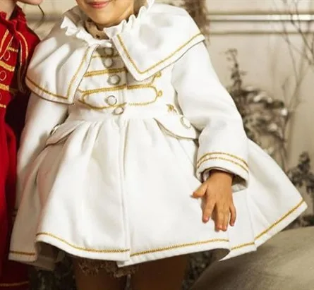 

1-12Y Baby Girl Autumn Winter Handmand Customized Palace England Spanish White Princess Wool Coat for Casual