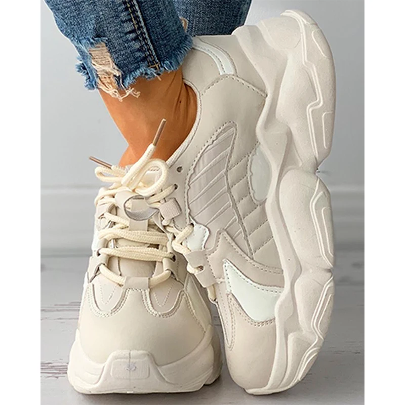 2021 New Women Shoes Black Platform Sneakers Casual Lace Up Thick Sole Shoes Female Chunky Sneakers Leather Vulcanize Shoes