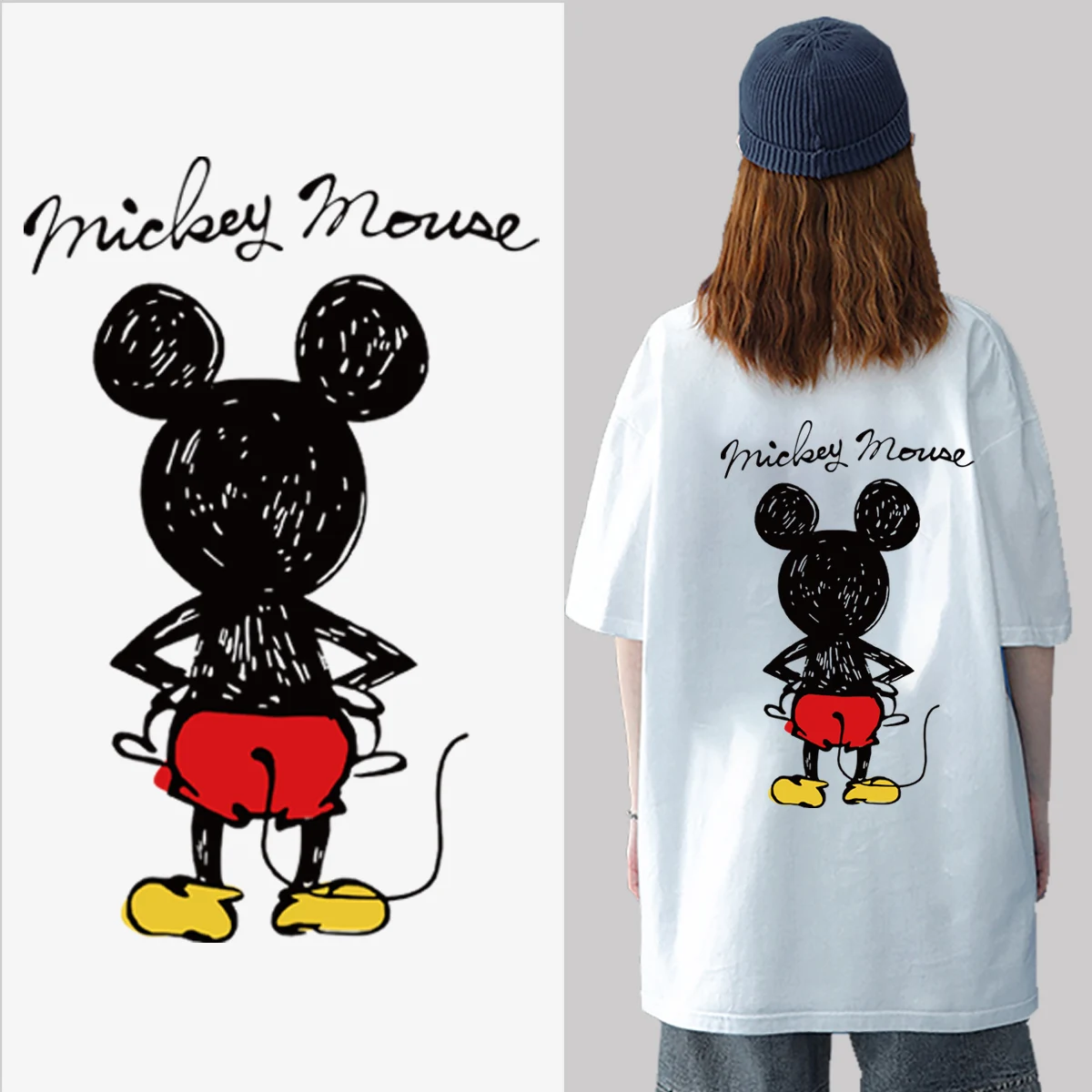 black and white Mickey oversized front and back sticker print On Clothes Applique Decor Clothing thermoadhesive patches