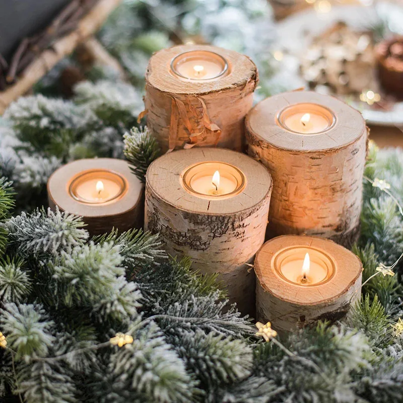 New Wooden Candlestick Round Candle Holder Table Decoration Plant Flower Pot Tray DIY Rustic Wedding Christmas Party Decorations