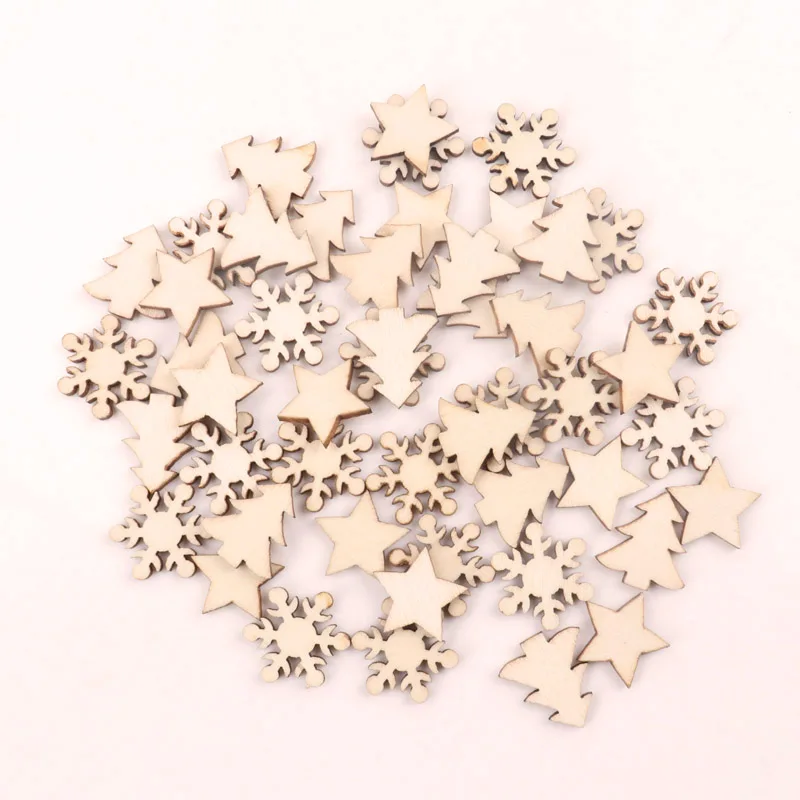 Wood Mix Christmas Tree snowflake Ornaments Handmade Wooden Crafts Accessories Home Decoration Scrapbooks DIY 16mm 100pcs