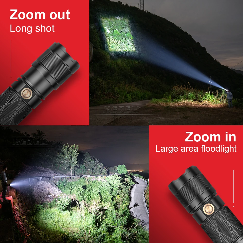 2022 Newest XHP199 Rechargeable Flashlight LED Torch Light USB Powerful Tactical Flashlights 18650 XHP90 Waterproof Flash Light