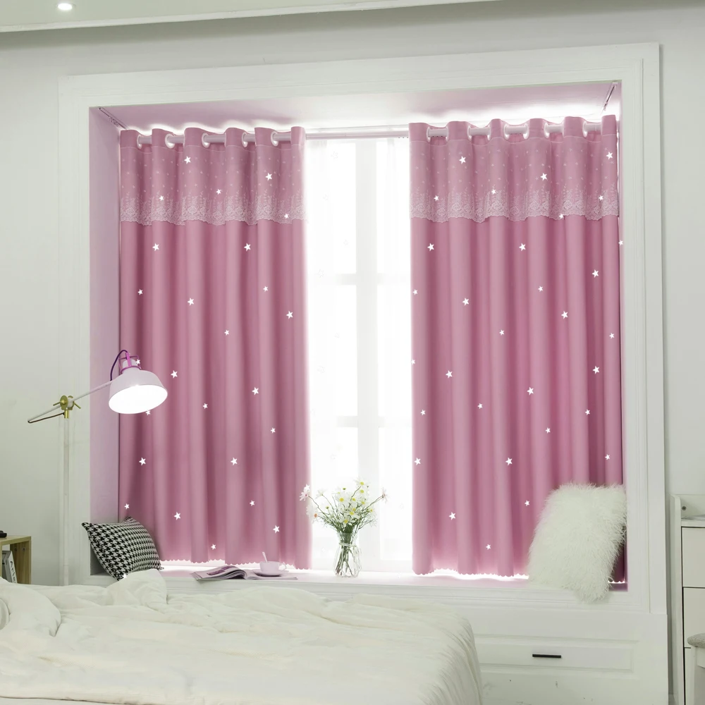 Shiny Stars Children Cloth Curtains Blackout Short Curtains For Living Room Bedroom Curtains For Living Dining Room Room Window