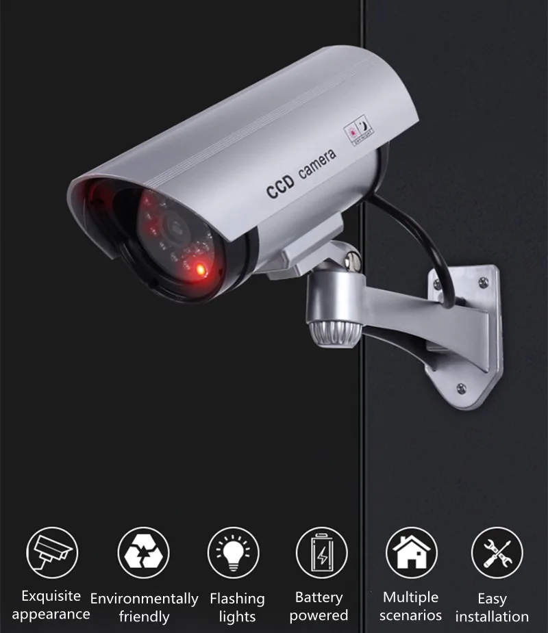 Smart Dummy Surveillance Camera Indoor/Outdoor Waterproof Fake CCTV Security Camera Bullet with Flashing Red LED Light Monitor