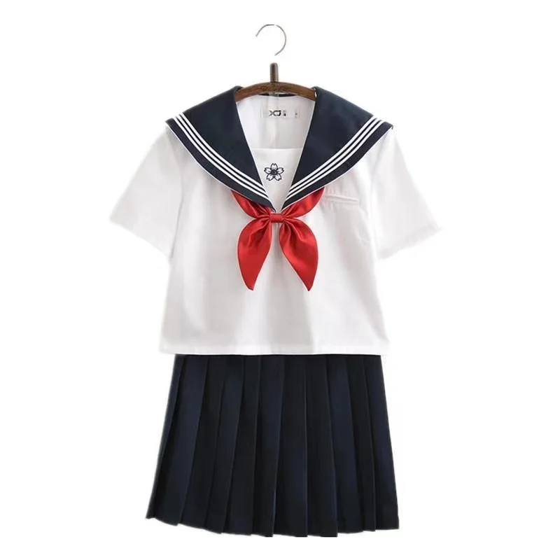 Japanese Jk School Uniform For Girls Embroideried Short Sleeve High School Women Novelty Sailor Suits Uniforms Cosplay Sets Xxl