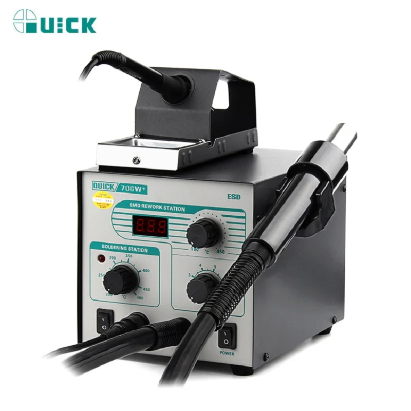 Quick 706W+ Air Gun Soldering Station 2 in 1 110V/220V Rework Station Double Station Hot Air Desoldering Station