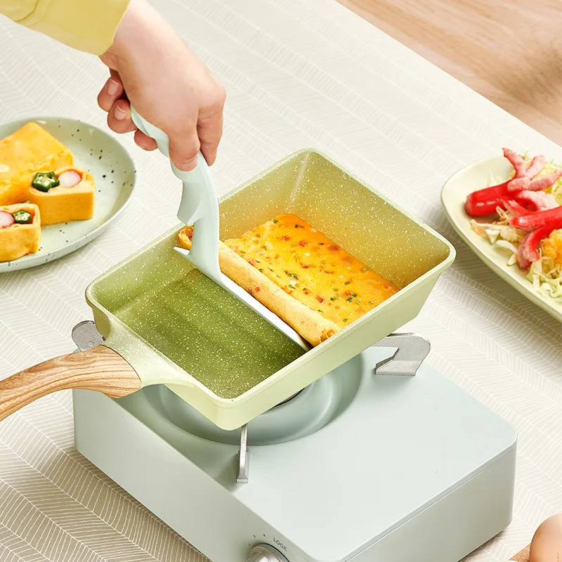 Tamagoyaki Non-Stick Frying Pan Omelette Egg Pancake Breakfast Pan Wooden Handle Wave Saucepan Kitchen Cooking Pots Cookware