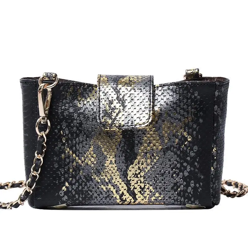 Black Snake Pattern Leather Shoulder Bag Hot Sales Ins Python Crossbody Bag Factory Wholesales Clutch Purse