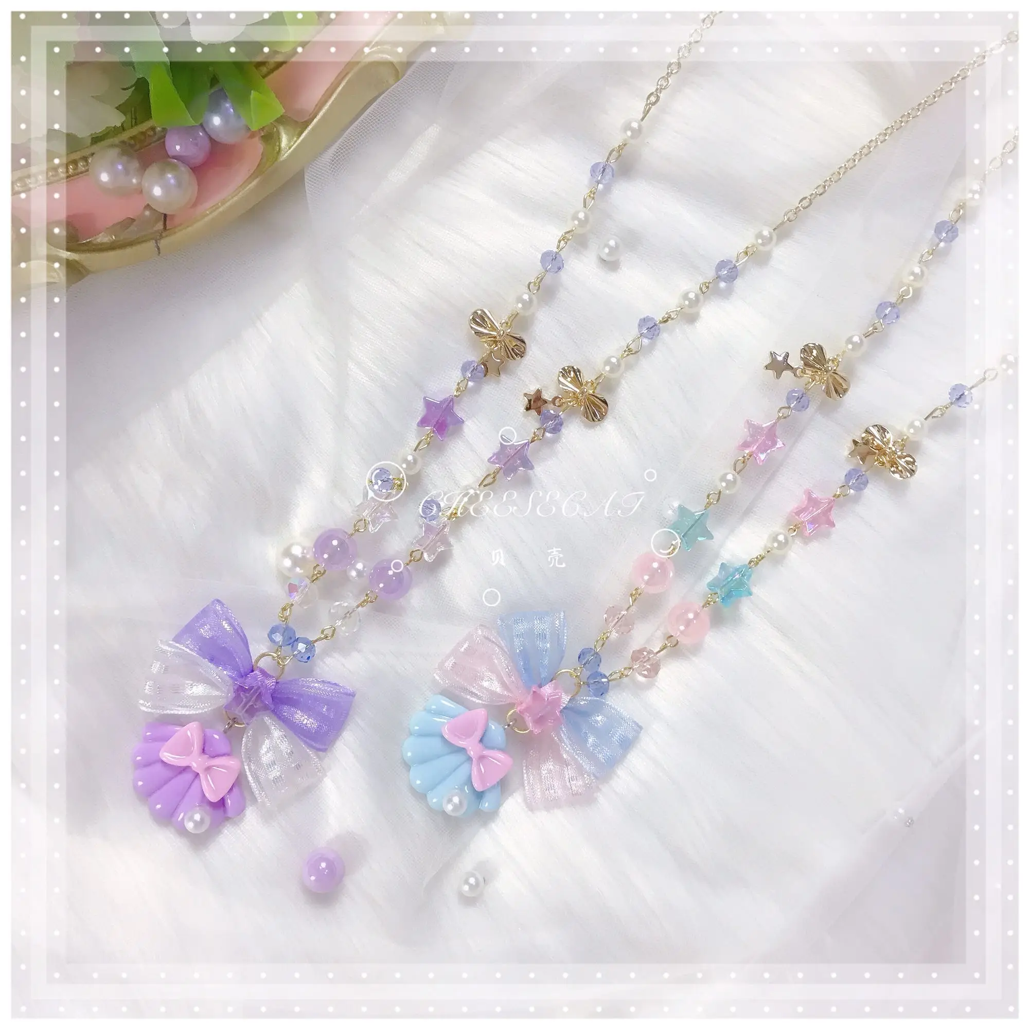 

The Original gradient shells ap joker lolita necklace with purple blue bowknot harajuku necklace