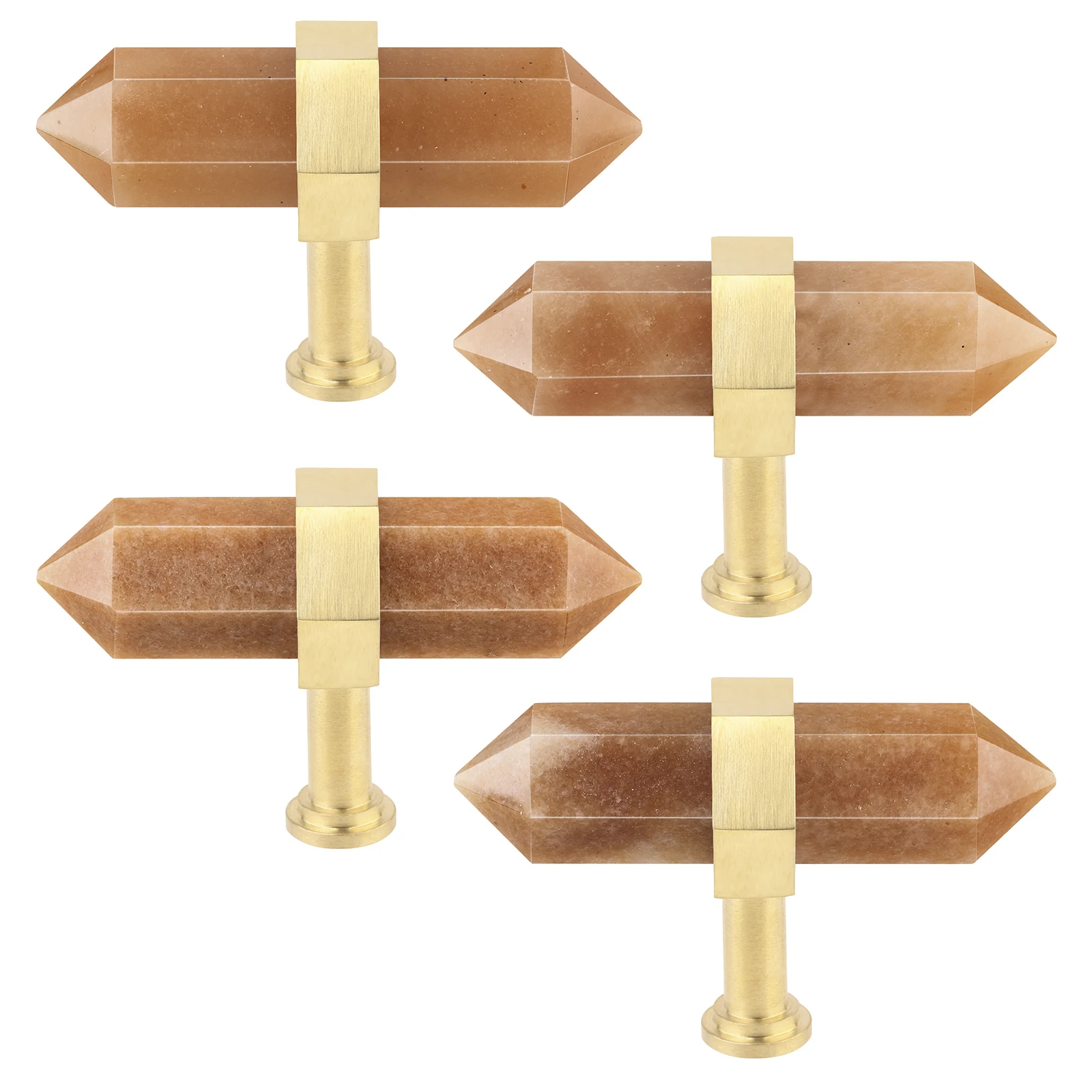 Natural Crystal Stone Double-Pointed Wand Drawer Cabinet Pulls Knobs Door Brass Handle Hanging Hooks Furniture Decor