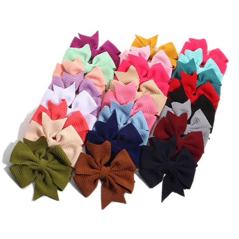 

60Pcs 9CM 3.5" Seersucker Waffle Hair Bows For Hair Clips Baby Girls Hair Accessories Bow Knot Boutique Head Wear For Headbands