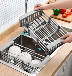 Adjustable Stainless Steel Sink Rack Sink Dish Rack Dish Holder Kitchen Sink Storage Rack Dish Draining Rack Fruits Drainer