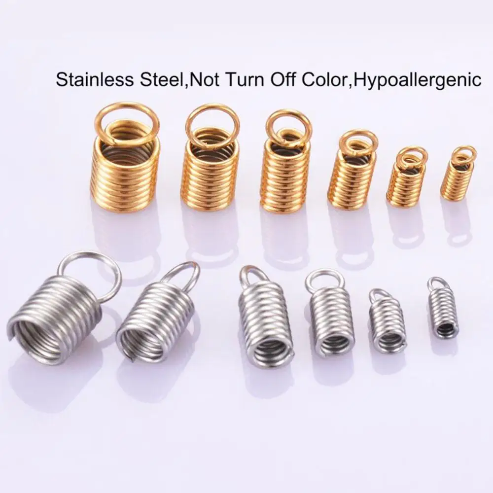 50pcs Stainless Steel Cord Ends Cord Coil Spring End Fasteners Leather Cord Terminators Necklace Clasp Jewelry Findings 6 Size