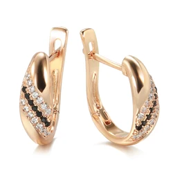 Kinel New 585 Rose Gold Earrings for Women Vintage Bride Natural Black Zircon Earrings Fine Wedding Jewelry Party Crystal Gift