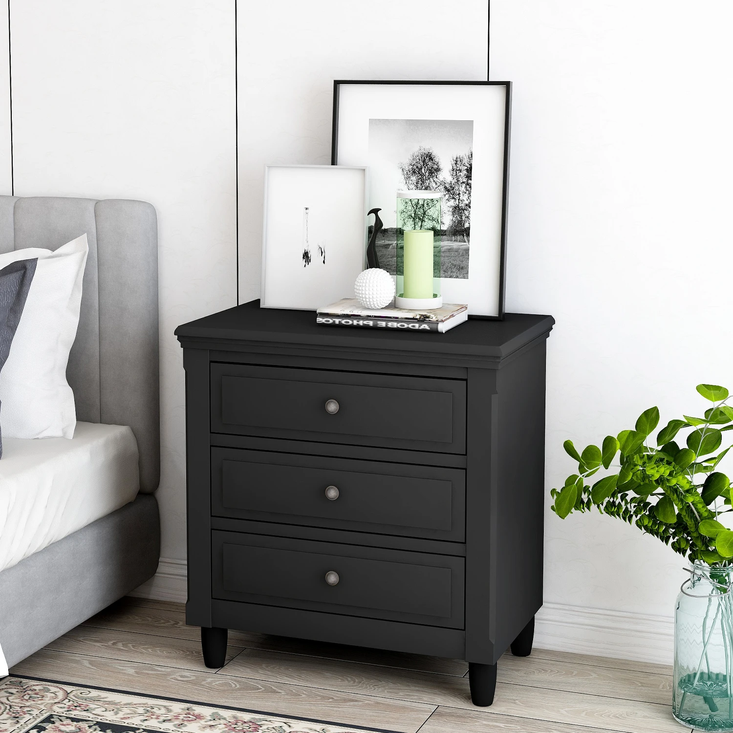 3-Drawer Nightstand Storage Wood Cabinet Side Table