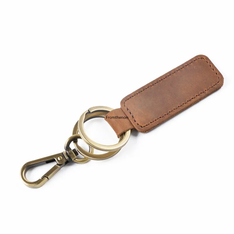 Fromthenon Vintage Genuine Leather Bronze Metal Keyring Keychain Holder Women Men Car Pendant Office Accessories Men Father Gift