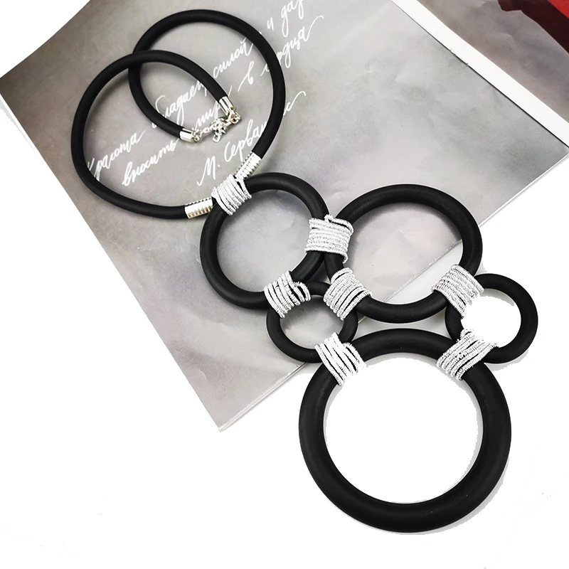 UKEBAY New Gothic Pendant Necklaces Women Geometric Handmade Jewelry For Party Necklace Fashion Rubber Sweater Chain Necklaces