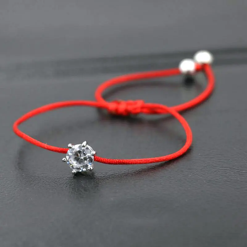 BPPCCR Women Silver Color Rhinestones Crystals AAA Zircon Lucky Braided Bracelet Thin Red Rope Thread String Bracelet Pulsears