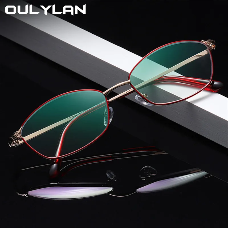 Oulylan Women Anti-blue light Reading Glasses Vintage Metal Red Hyperopia Eyeglasses Presbyopia with Diopters Plus 1.5 2.0 3.0