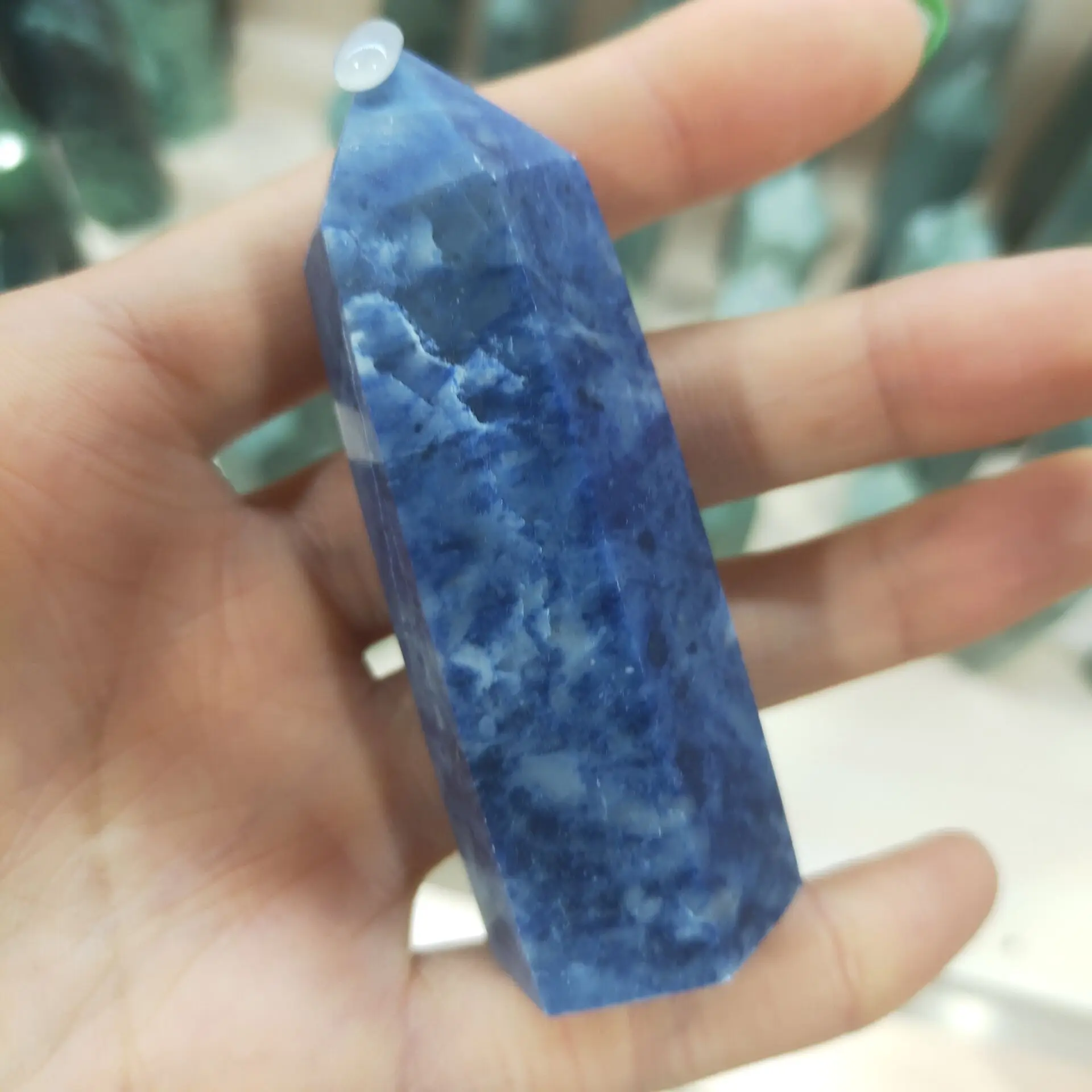 Natural blue-veins stone wand point reiki healing crystals mineral obelisk tower energy rock