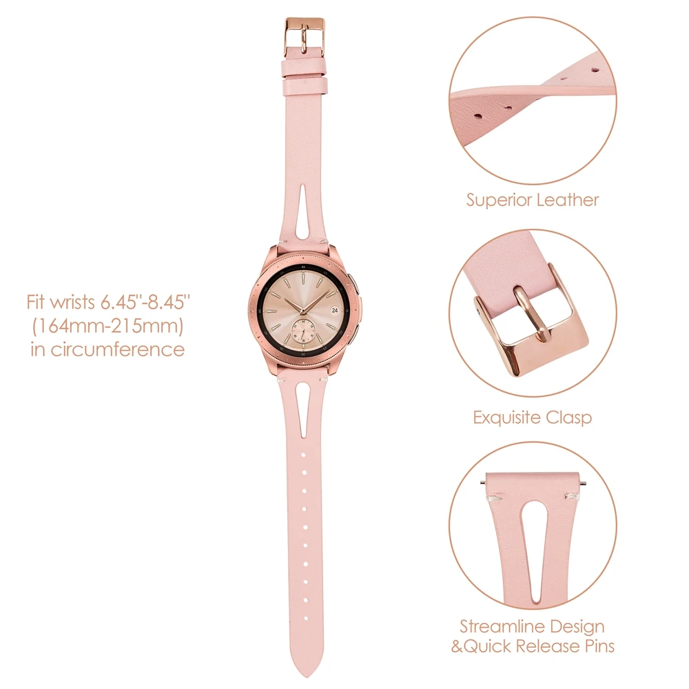 Wearlizer Genuine Leather Watch Band for Samsung Galaxy Watch 42mm/46mm Women Fashion Stylish Pink Strap for Active 2 40mm 44mm