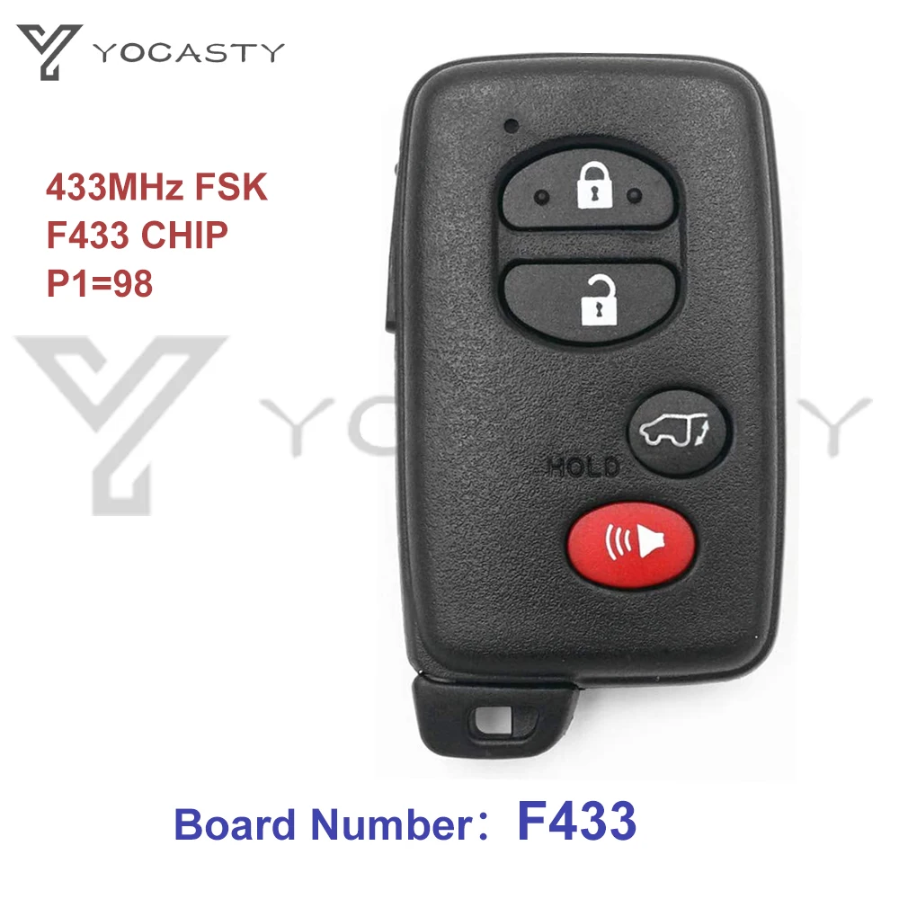 YOCASTY ID74-WD04 Black 4 Buttons 433MHz F433 Board Smart Key KeylessGo Keyless Entry For Toyota