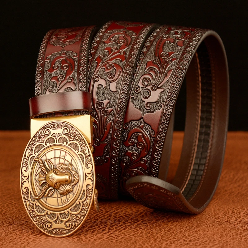 Classical Designer Sheep Head Bucke Belt Genuine Leather Belt for Men