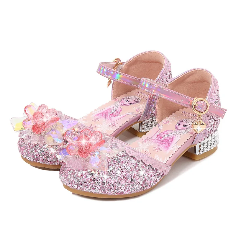 2021 Disney Frozen  Elsa Sandals Girls High Heel Shoes Princess Dance Shoes For Baby Girls Fashion Non-Slip Crystal Shoes