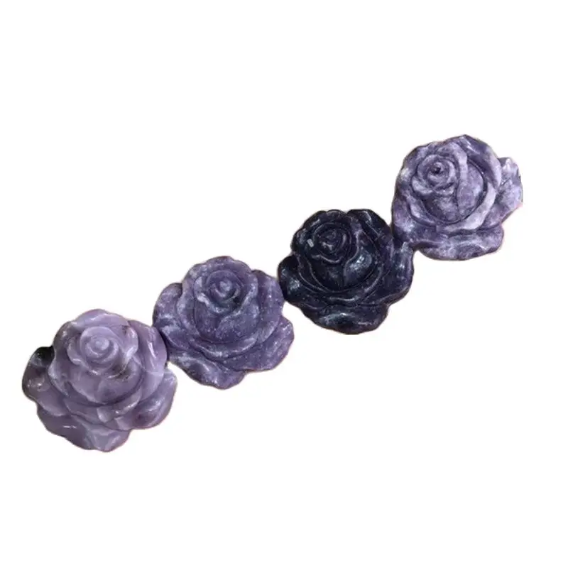 wholesale Hand carved natural purple color lepidolite crystal rose flower for decoration gift