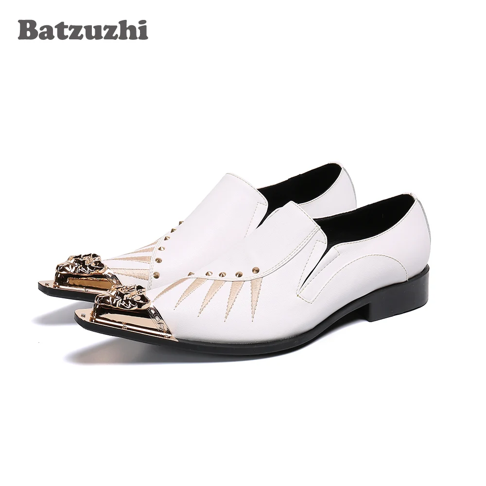 

Batzuzhi Zapatos Hombre Fashion Leather Shoes Men Pointed Metal Toe White Leather Dress Shoes Men Party & Wedding Footwear,38-46