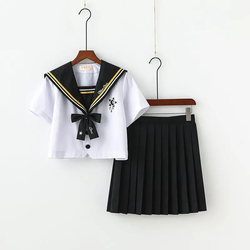 Nova chegada japonês jk define uniforme escolar bonito meninas bordados outono high school feminino novidade marinheiro ternos uniformes xxl