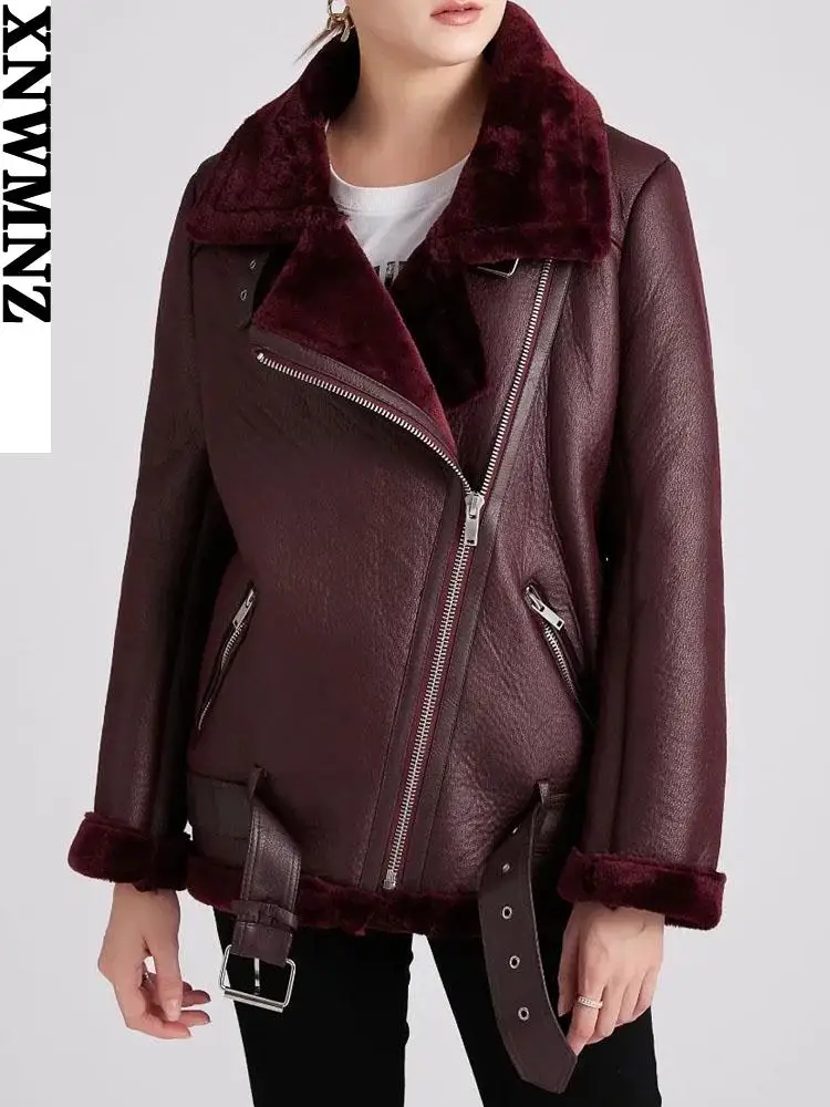 XNWMNZ 2023 Winter Coats Women Thick Faux Leather Fur Sheepskin Coat Female Fur Leather Jacket Aviator Jacket Casaco Feminino