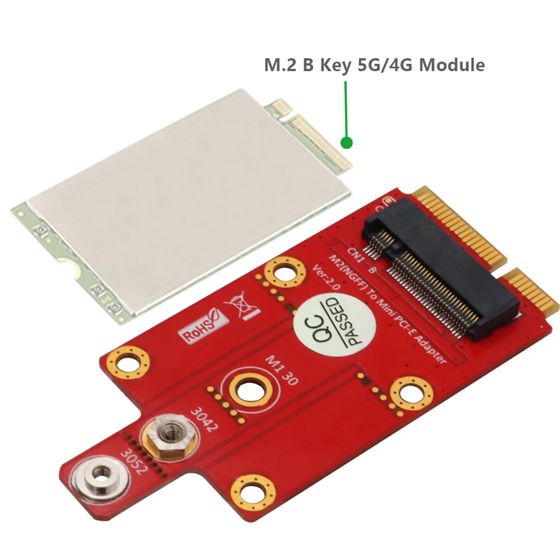 XT-XINTE M.2 Key B to Mini PCI-E Adapter for 3G / 4G / 5G Module Supports 3042/3052 Type M.2 for NGFF Card Dimension