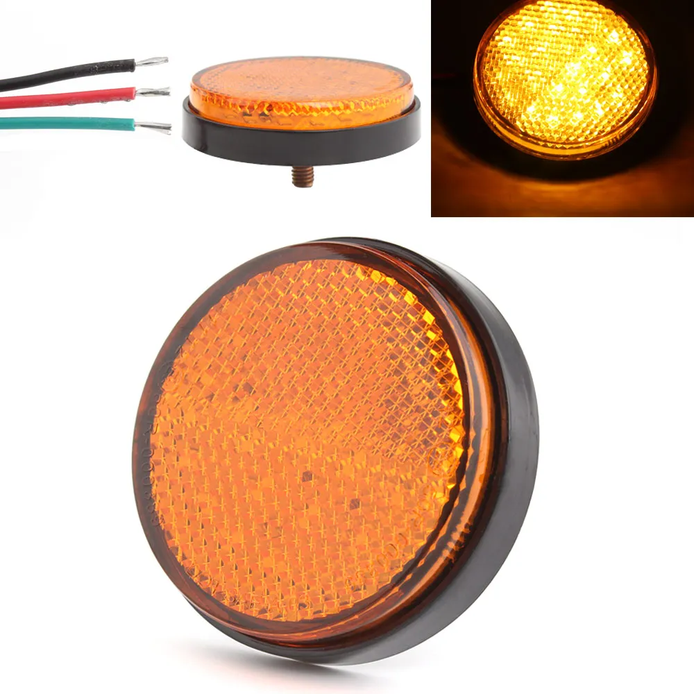 12V Amber LED Motorcycle Tail Light Bumper Round Brake Stop Warning Reflector Side Marker Light For Moto Scooter Bicycle Car