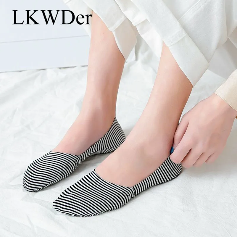 

LKWDer 5 Pairs Women's Socks Combed Cotton Striped Invisible Non-slip Shallow Mouth Socks Spring Summer Ladies Girls Socks Meias