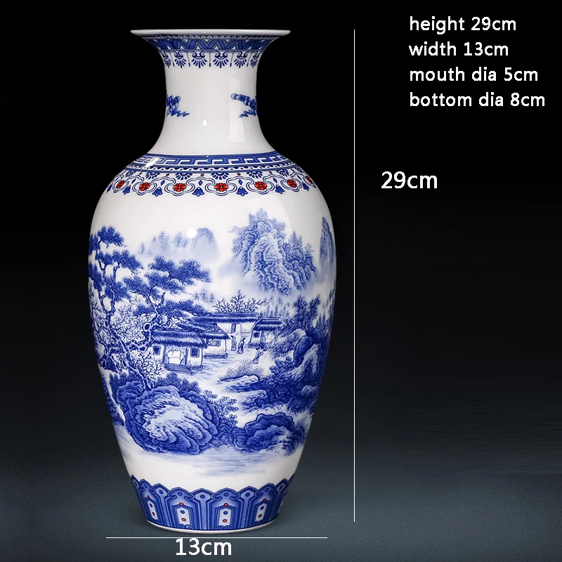 Jingdezhen Ceramics Blue And White Landscape Pattern Vase Ornaments Chinese Living Room Wine Cabinet Antique Eggshell Vase