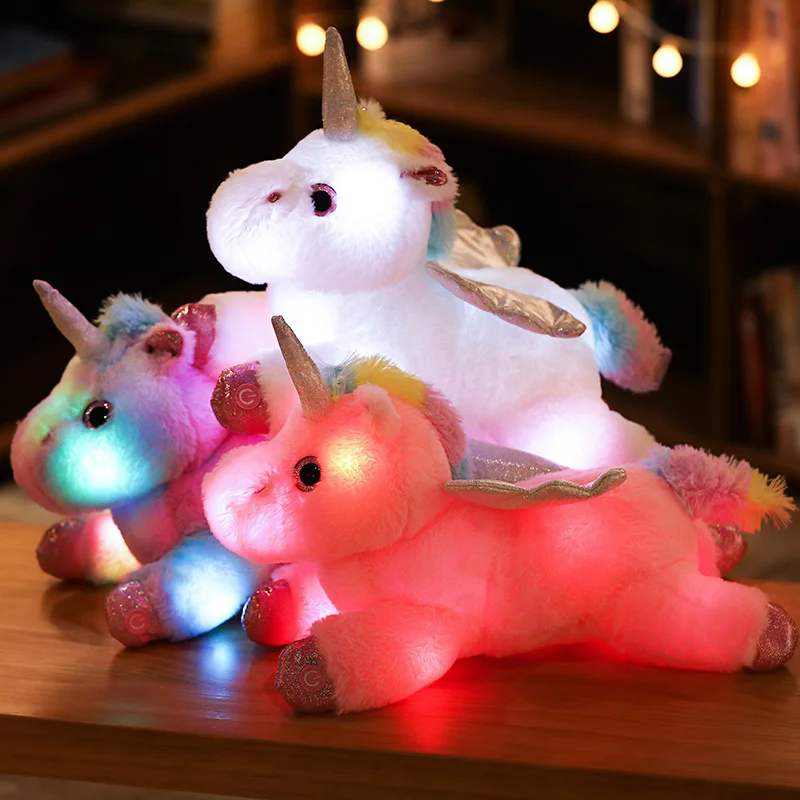 Peluche de unicornio electrónico de animales de peluche, juguete suave con luz LED, brillante, regalo de cumpleaños y Navidad