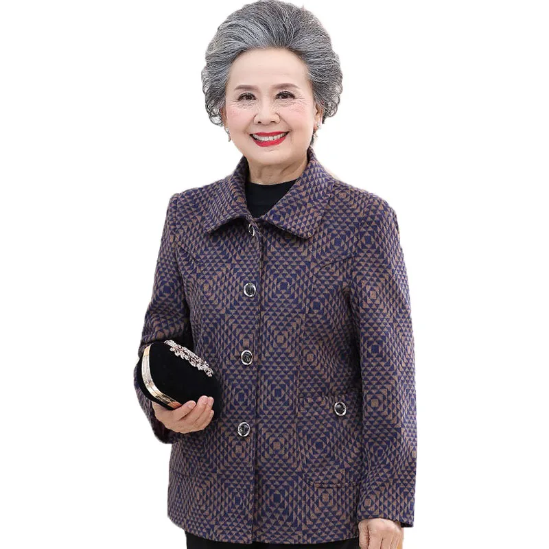 

5XL New Wwomen Jackets Middle-Aged Grandmother Short Coat 2022 Spring Autumn Outerwear Single-Breasted Casual Basic Jacket Tops