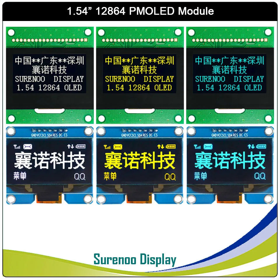 

Real OLED Display, 1.54" 128*64 12864 Graphic LCD Module Screen LCM Screen PMOLED Panel SSD1309 Support Parallel SPI I2C IIC