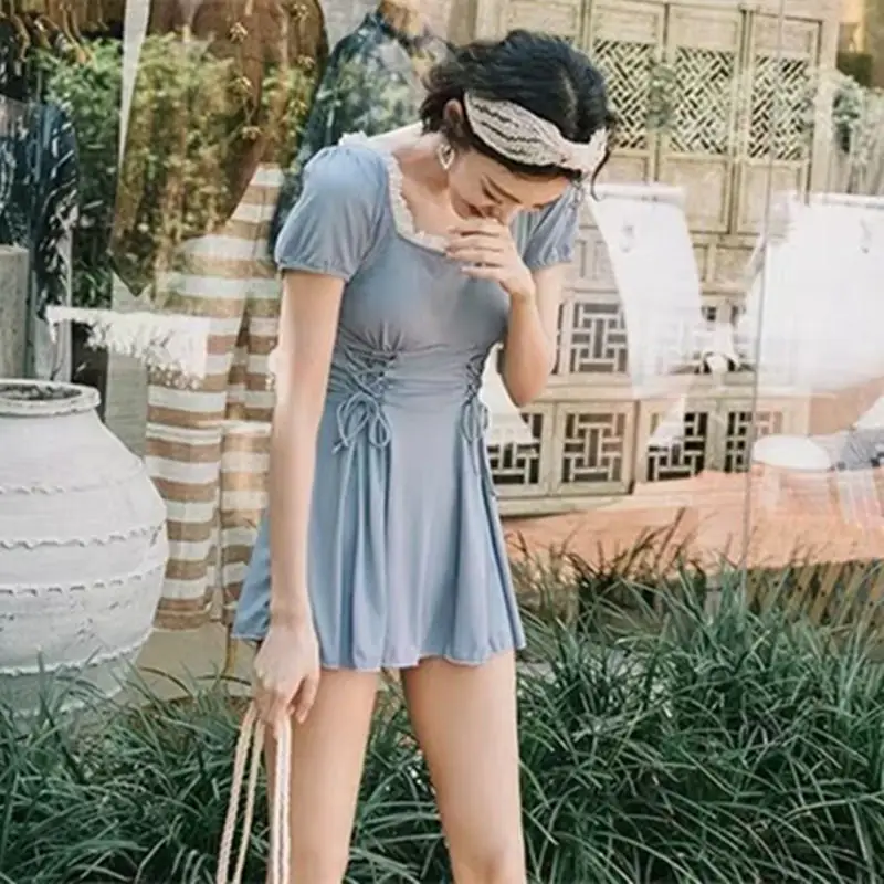 2021 New Self-Cultivation Retro Lace On Both Sides Of The Waist Cross Rope Bow Knot Sexy Romantic Tutu Skirt Hot Spring Swimm