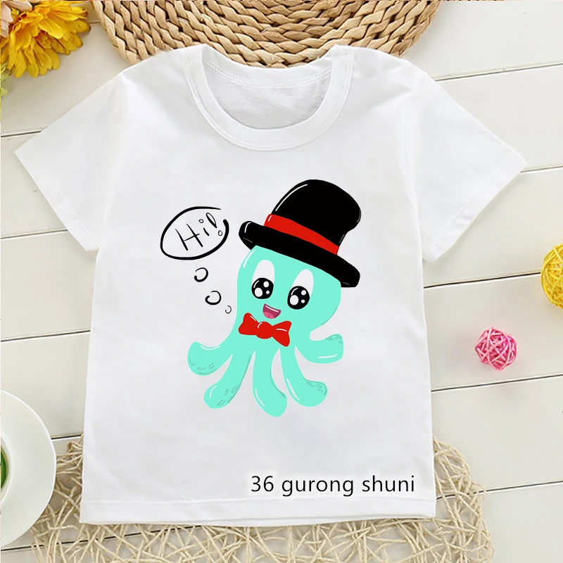 Kawaii Humor Octopus T Shrit Polvo Do Humor T-Shirt Kids Clothes Boys Girls Tshirt Short Sleeve T-Shirts Vintage Harajuku Top