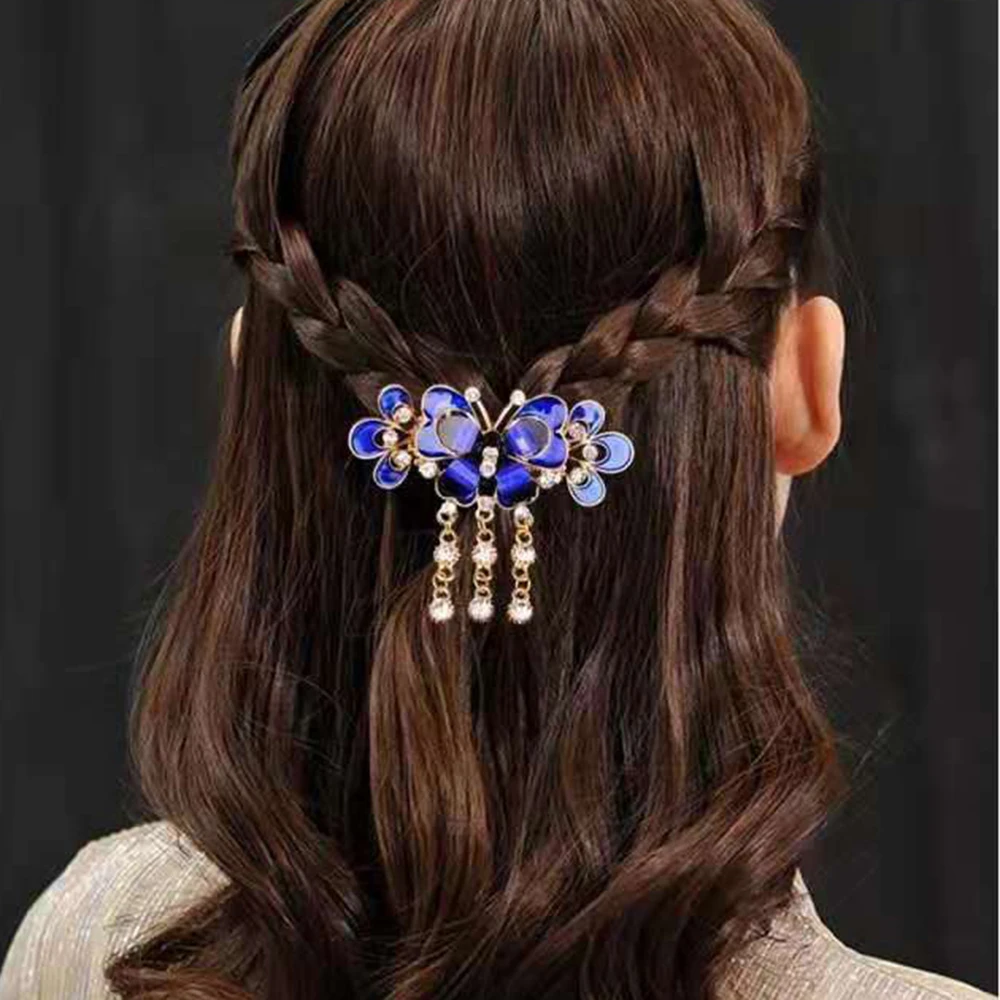 Rhinestone Hair Clip Barrettes Peacock Rose Flower Butterfly Ornaments Tassel Hairpins Hairgrip Clamps Fashion Hair Accessories