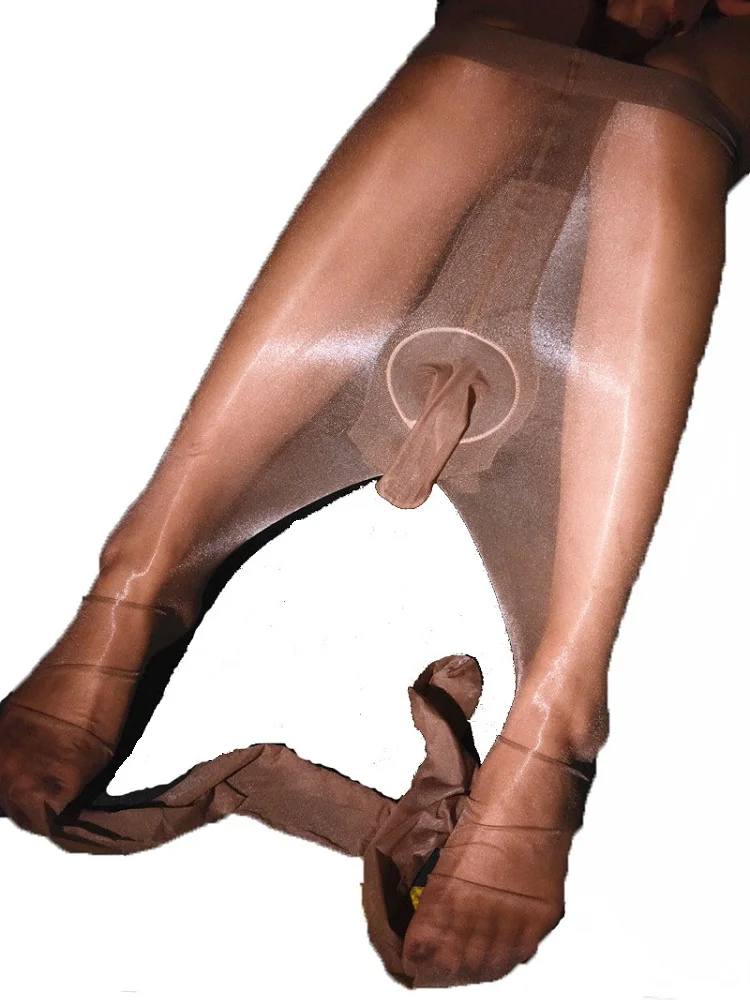 Sexy 0D Ultra-thin Stockings Men T Crotch Oil Shiny U Convex Pouch Elastic Tight COCKring Shaping JJ Sets Open Crotch Pantyhose