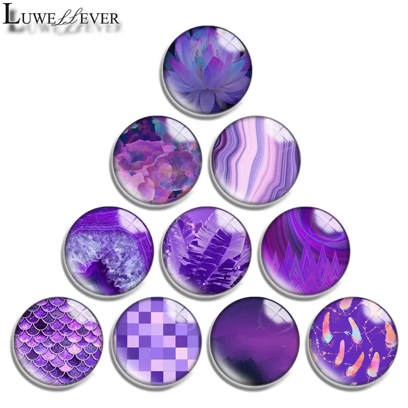 12mm 14mm 16mm 20mm 25mm 30mm 688 Purple Geometry Mix Round Glass Cabochon Jewelry Finding 18mm Snap Button Charm Bracelet