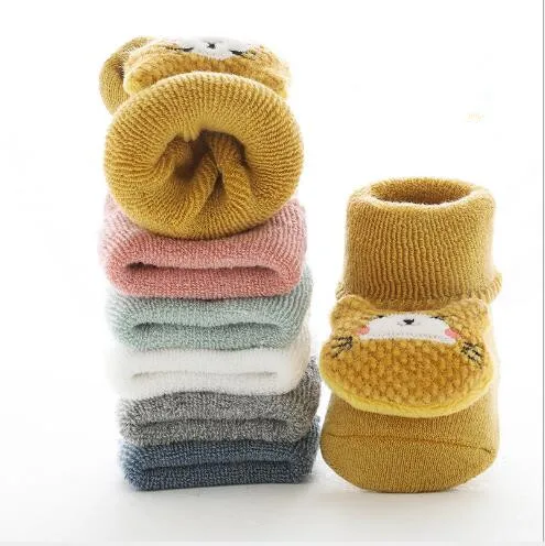 0-3 Year Winter thick terry children\'s socks warm baby tube socks cute doll baby boy girls  non-slip floor socks