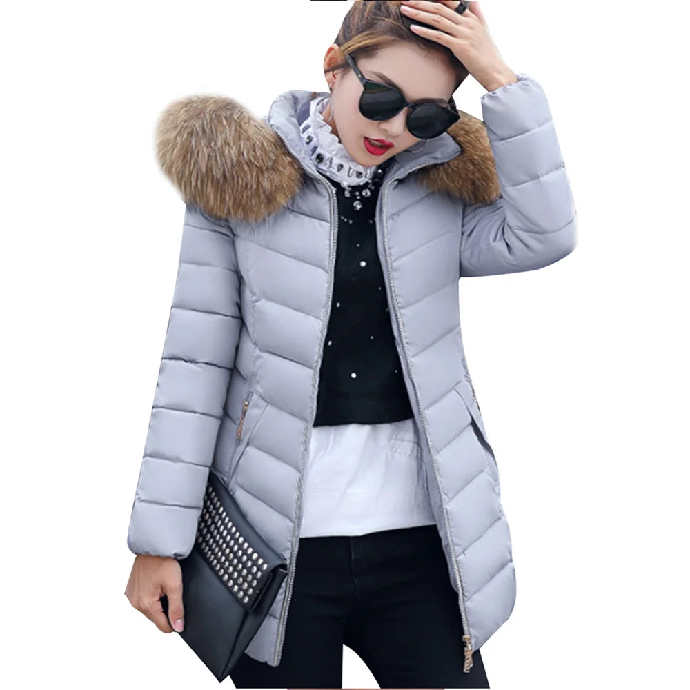 YMING Elegant Winter Down Jacket Long Warm Coat with Fur Collar Inflatable Cotton Parka Hooded Female Outwear Fashion Clothes