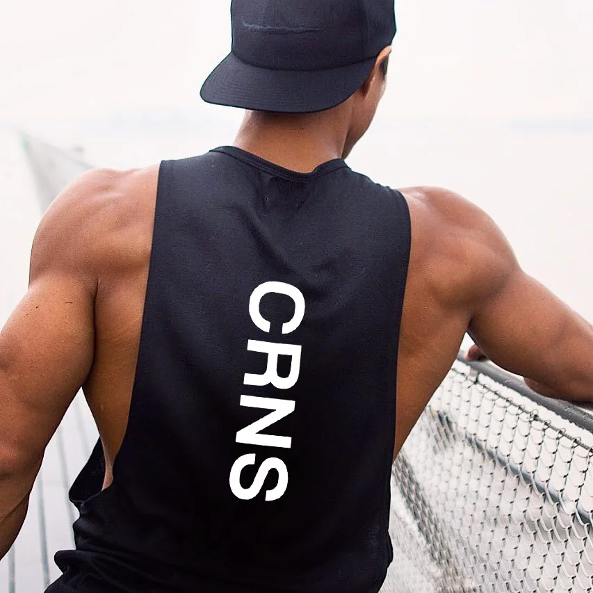 Men Tank Top Big Slit Vent Sleeveless Shirt Mens Workout Clothing Gym Tank Top